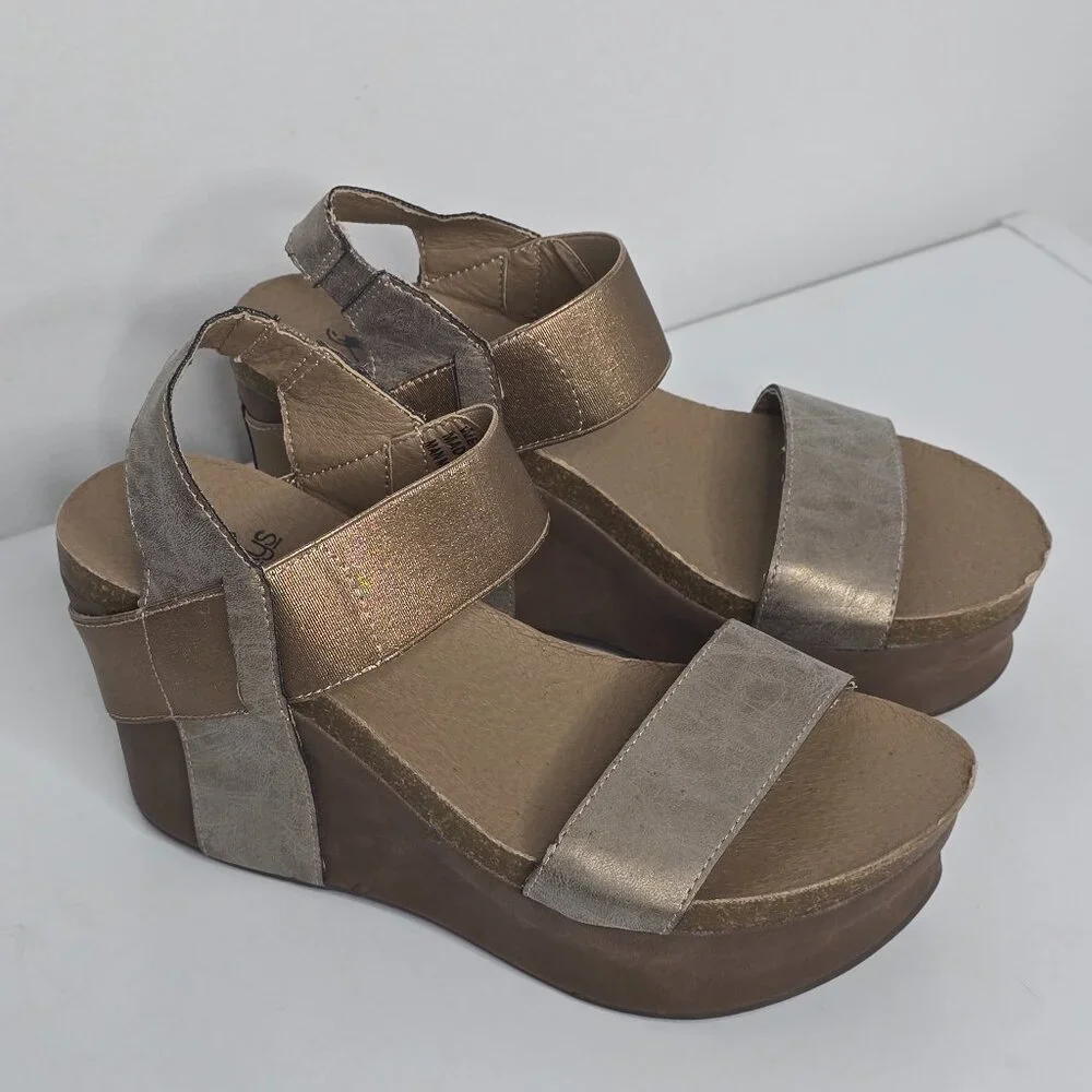 Corkys Sandals Womens‎ US 7 Platform Wedge Ankle Strap Metallic